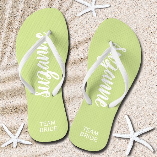Team Bride Lime and White Personalized Flip Flops