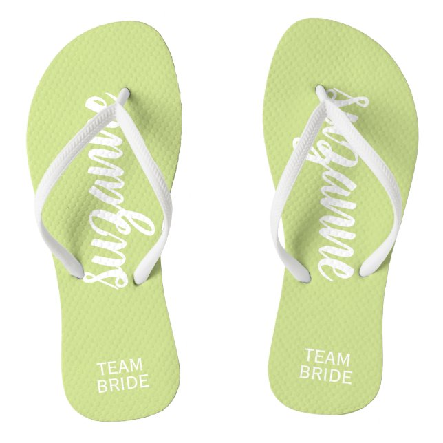 Team Bride Lime and White Personalized Flip Flops (Footbed)