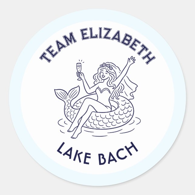 Team Bride Mermaid Lake Bach Preppy Bachelorette Classic Round Sticker (Front)
