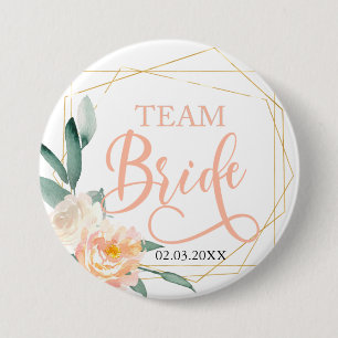 Team Bride! Modern Blumen Geometrik Button