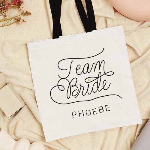 Team Bride Modern Script Gold Wedding Name Tote Bag