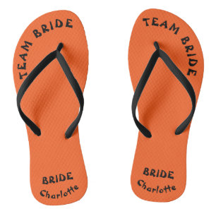 Team Bride Orange And Black Halloween Flip Flops