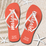 Team Bride Peach and White Personalized Flip Flops<br><div class="desc">Peach and white - or any color - flip flops personalized with your name and "Team Bride" or any wording you choose. Great bridesmaid gift, bachelorette party, flat shoes for the wedding reception, or a fun bridal shower favor. Change the color straps and footbed, too! More colors done for you...</div>