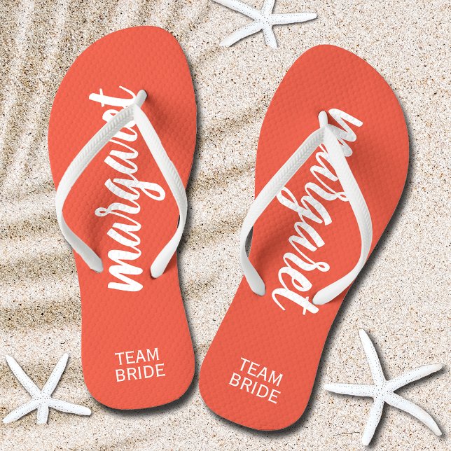 Team Bride Peach and White Personalized Flip Flops (Team Bride Peach and White Personalized Flip Flops)