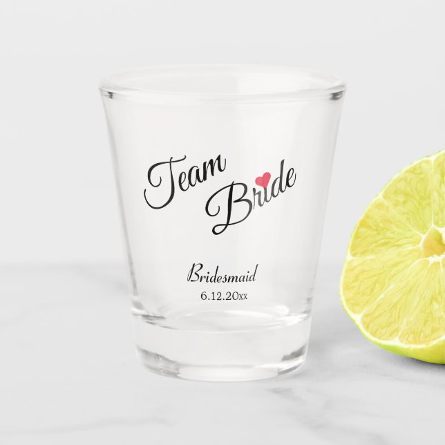 Team Bride | Personalized Bridesmaid Wedding Gift Shot Glass (Front)