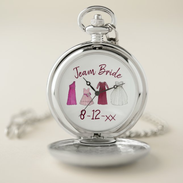 Team Bride Personalized Bridesmaid Wedding Party Pocket Watch (Inside)