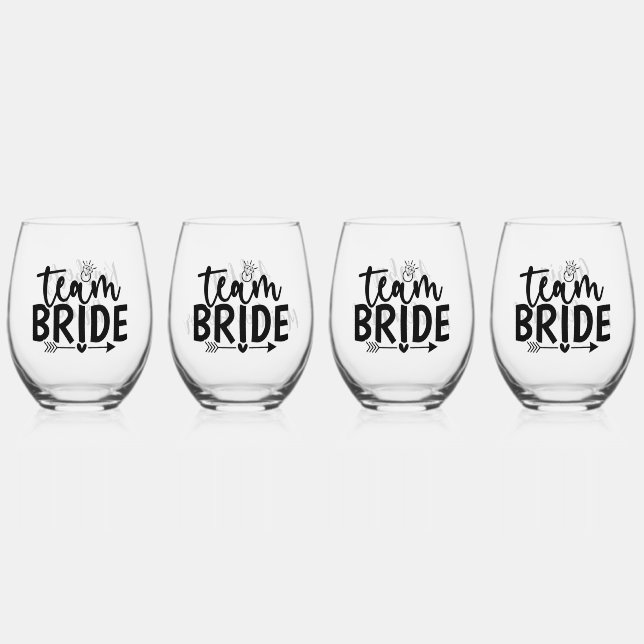 Team Bride Personalized Wedding Party Gift Stemless Wine Glass (Front)