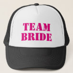 TEAM BRIDE pink bachelorette party trucker hats<br><div class="desc">TEAM BRIDE neon pink and black bachelorette party trucker hats. Cool wedding accessories and party supplies for bride and bride's entourage. Custom caps with vintage typography template for bridal crew. Make your own hats for bridesmaids, maid of honor, friends, sister etc. Cool prop for girls night out or girls weekend...</div>