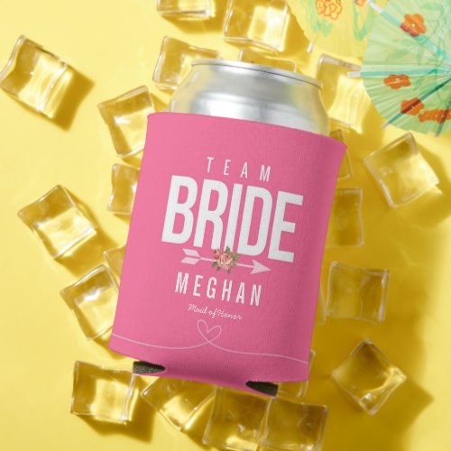 Team Bride Pink Boho Maid of Honor Gift Can Cooler