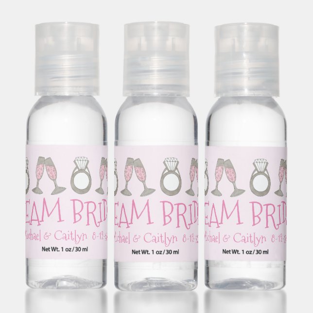 Team Bride Pink Champagne Diamond Bridal Party Hand Sanitizer (Set)