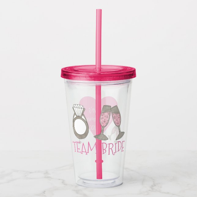 Team Bride Pink Champagne Diamond Ring Wedding Acrylic Tumbler (Front)