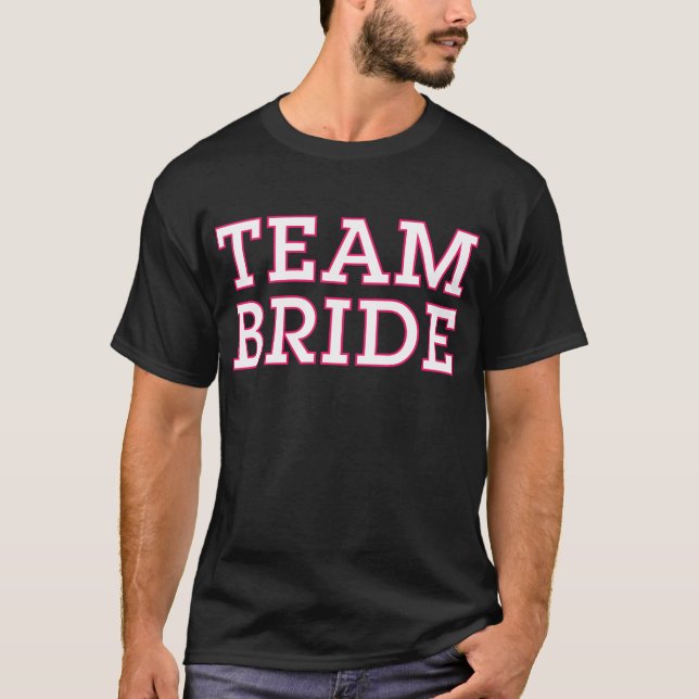 Team Bride Pink Outline Black T-Shirt (Front)