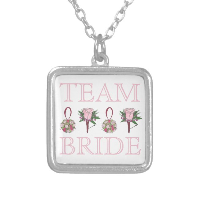 TEAM BRIDE Pink Rose Wedding Bridesmaid Necklace (Front)