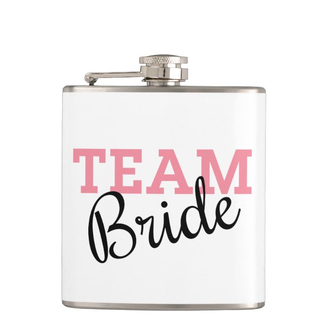 Team Bride Pink Script Flask (Front)