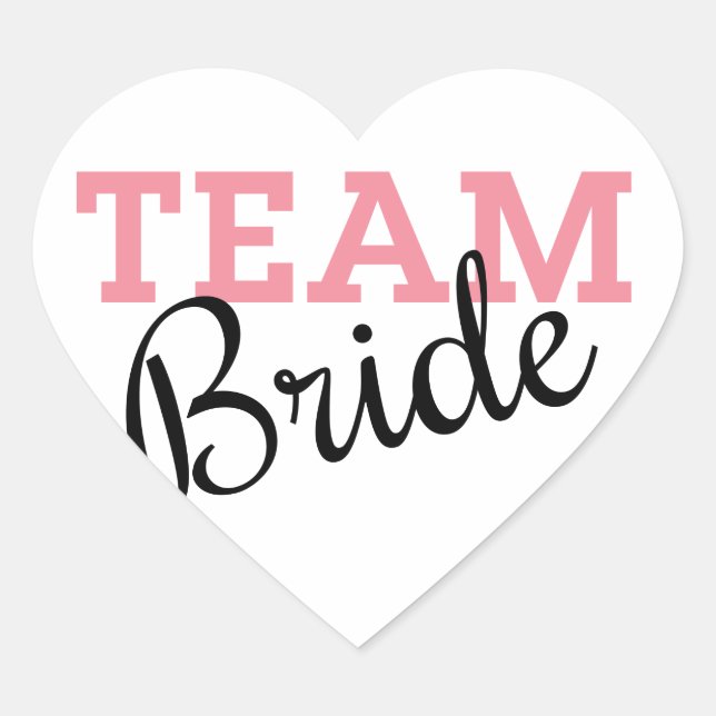 Team Bride Pink Script Heart Sticker (Front)