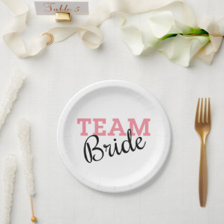 Team Bride Pink Script Paper Plates