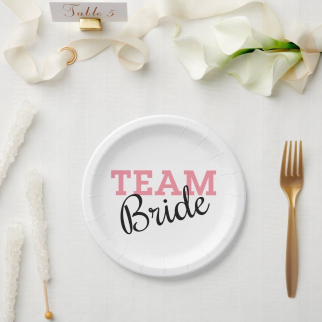 Team Bride Pink Script Paper Plates (Wedding)