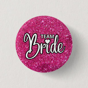 Team Bride Pink Sparkling Glitter Button