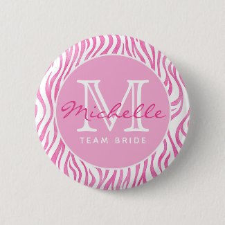Team Bride Pink Watercolor Zebra Print | Monogram Button