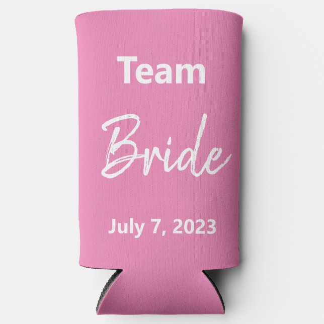 Team Bride - Pink & White - Wedding Seltzer Can Cooler (Front)