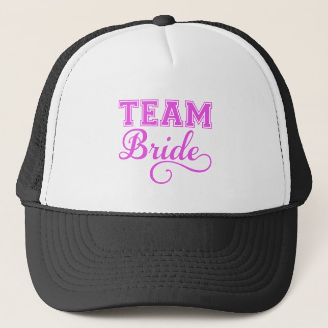 Team Bride, pink word art text design for t-shirt Trucker Hat (Front)
