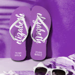 Team Bride Purple and White Personalized  Flip Flops<br><div class="desc">Purple and white - or any color - flip flops personalized with your name and "Team Bride" or any wording you choose. Great bridesmaid gift, bachelorette party, flat shoes for the wedding reception, or a fun bridal shower favor. Change the color straps and footbed, too! More colors done for you...</div>