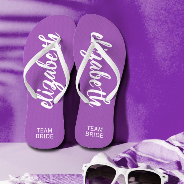 Team Bride Purple and White Personalized  Flip Flops (Creator Uploaded)