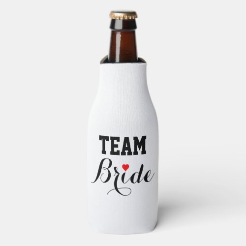 Team Bride Red Heart Bottle Cooler