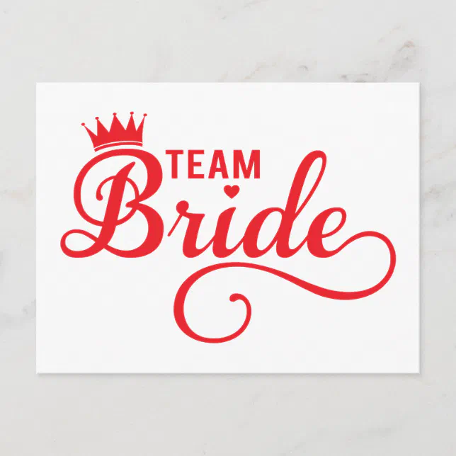 Team Bride, red word art text design for t-shirt Postcard | Zazzle