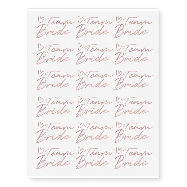 Team Bride - Rose Gold faux foil temporary tattoo (Front)