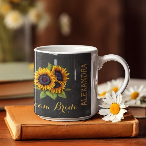 Team bride rustic sunflowers chalkboard wedding coffee mug