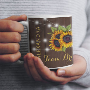Team bride rustic sunflowers string lights wedding coffee mug
