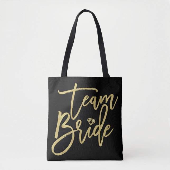 Team Bride Script Diamond Bridal Party Tote Bag (Front)