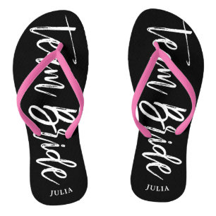 Team Bride   Script Style Custom Name Wedding Flip Flops