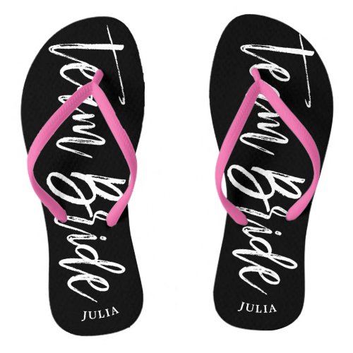 Team Bride  Script Style Custom Name Wedding Flip Flops