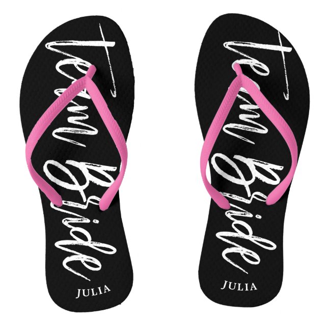 Team Bride | Script Style Custom Name Wedding Flip Flops (Footbed)