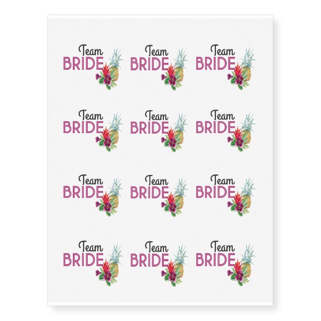 Team Bride Tattoos Aloha Tropical Tiki Pineapple (Front)