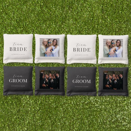 Team Bride  Team Groom Black  White Wedding Cornhole Bags