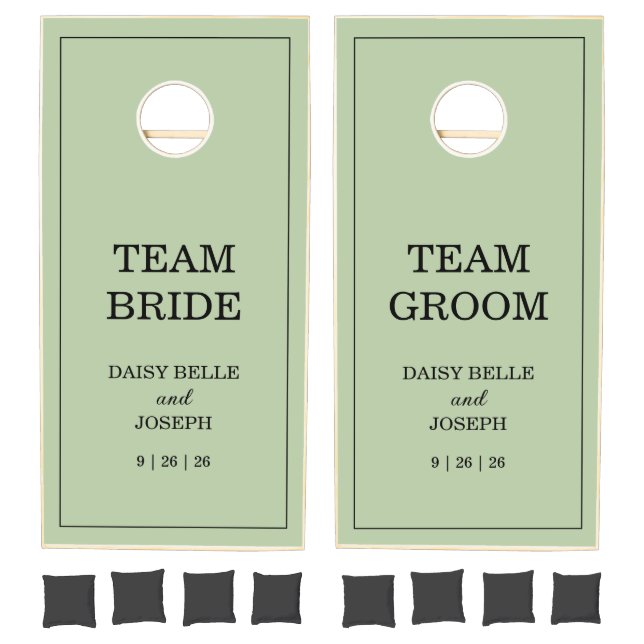 Team Bride Team Groom Sage Green Wedding  Cornhole Set (Set)