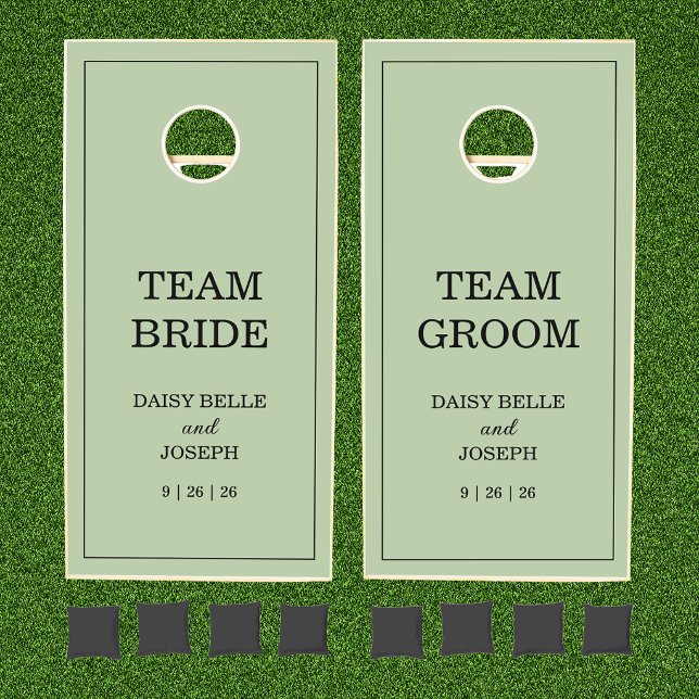 Team Bride Team Groom Sage Green Wedding  Cornhole Set (Creator Uploaded)