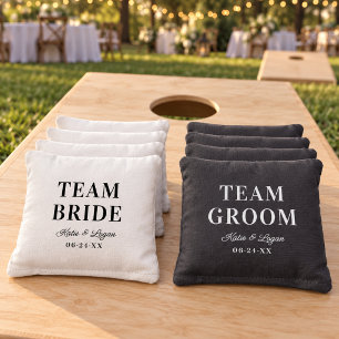 Team Bride Team Groom Wedding Script Cornhole Bags