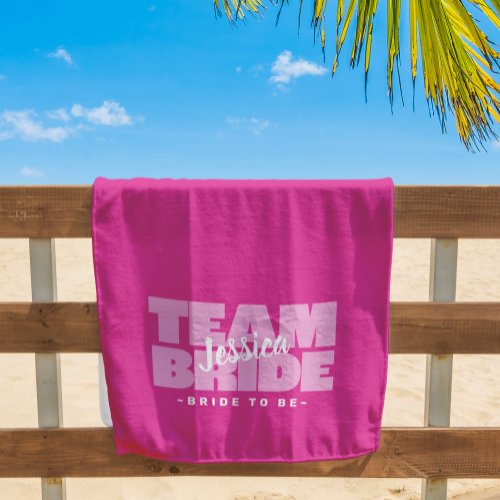 Team Bride To Be Name Wedding Chic Retro Pink Pool Beach Towel