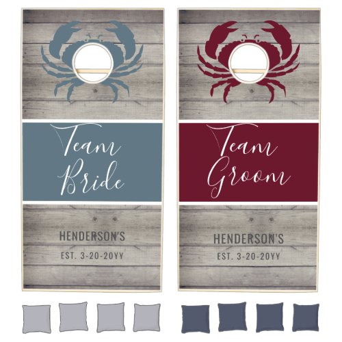 Team Bride Verses Team Groom Rustic Wedding Name Cornhole Set