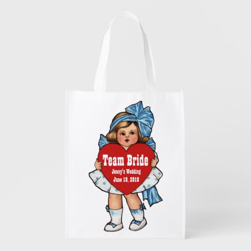 Team Bride Vintage Girl with Heart Grocery Bag