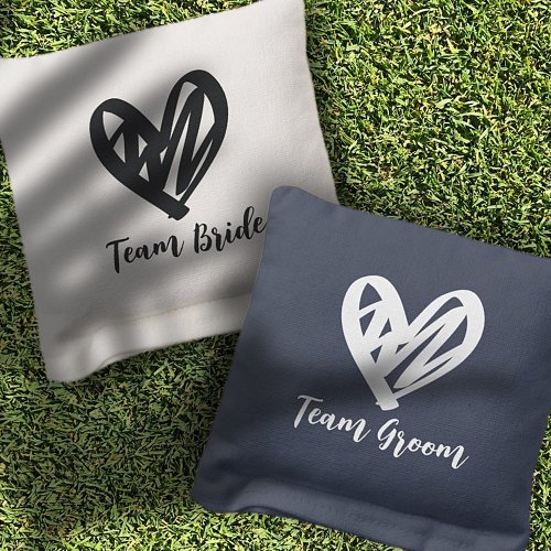 Team Bride VS Groom Modern Simple Playful Heart Cornhole Bags