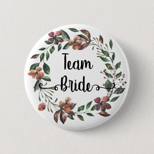 Team Bride watercolor botanical burgundy flowers Button
