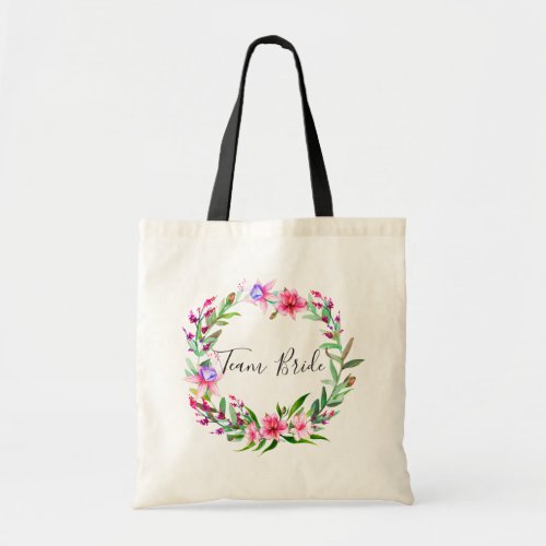 Team bride Watercolor tropical floral wedding Tote Bag