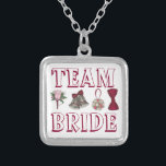 TEAM BRIDE Wedding Bridesmaid Gift Necklace<br><div class="desc">Necklace features an original marker illustration of a row of wedding-themed illustrations including a boutonniere,  bells,  bouquet,  and bow tie,  with TEAM BRIDE in a fun font. A great bridesmaid / bridal party gift!</div>