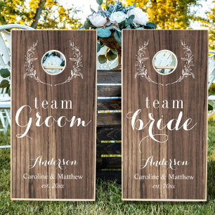 Team bride wedding dark wood Cornhole Set