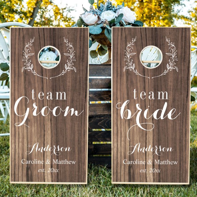 Team bride wedding dark wood Cornhole Set (Creator Uploaded)